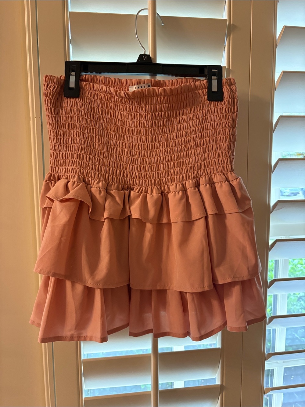 FAVLUX Peach Smocked Ruffle Tiered Mini Skirt